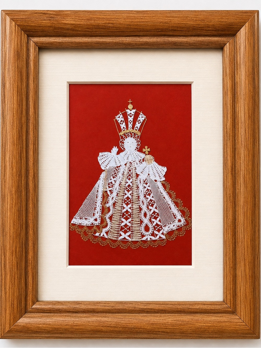 Vintage Czech Bobbin Lace Religious Art Atelier Hana Praha Framed 6x8